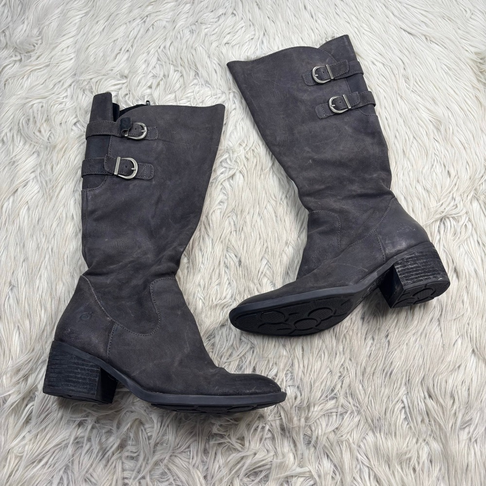 Born Women's 8.5 Bley Brown Gray Nubuck Suede Riding Boots Western Boho Artsy